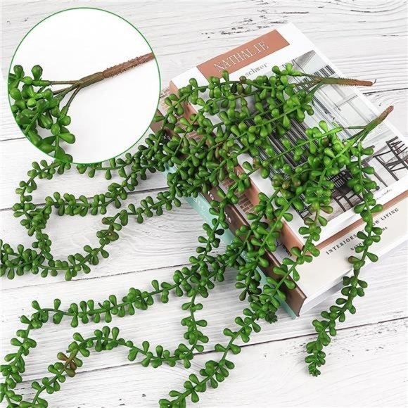 4pcs Artificial Succulents Hanging Plants Fake String of Pearls for Wall Home - Picture 3 of 6